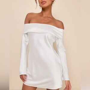 Lulus Luxurious Vision White Satin Off-the-shoulder Mini Dress - Size XS